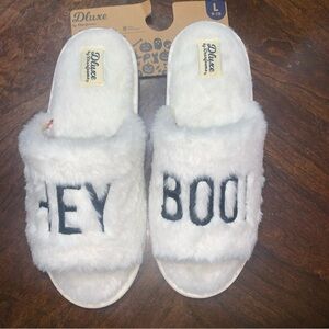 Dluxe by Dearforms Memory Foam Slippers HEY BOO! Size L 9-10